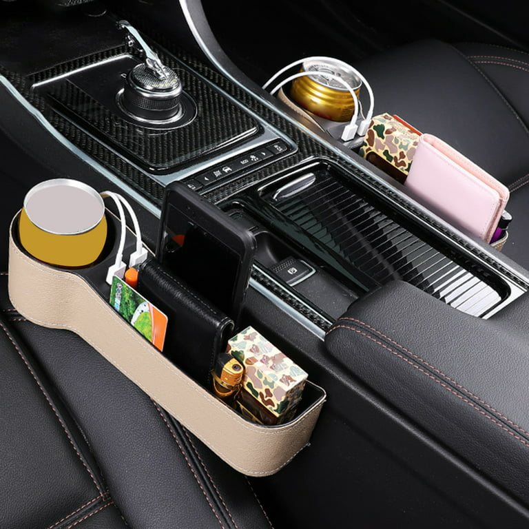 Car Organizer with Charger Cable Car Seat Gap Storage Box with Cable for  IOS/Android/Type C Dual USB Port Auto Stowing Tidying
