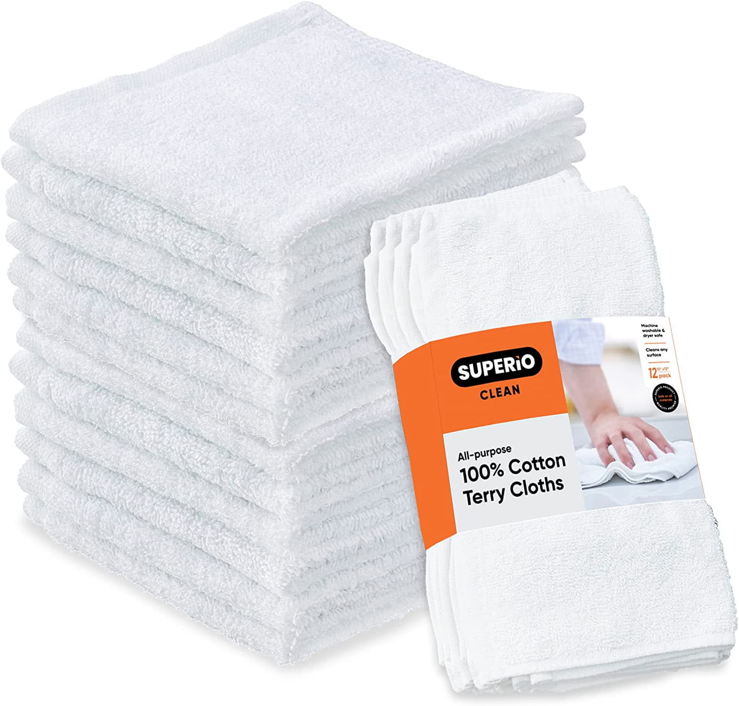 Superio Wash Cloths Cotton Terry Cloth Rags, Hand towels, White Face