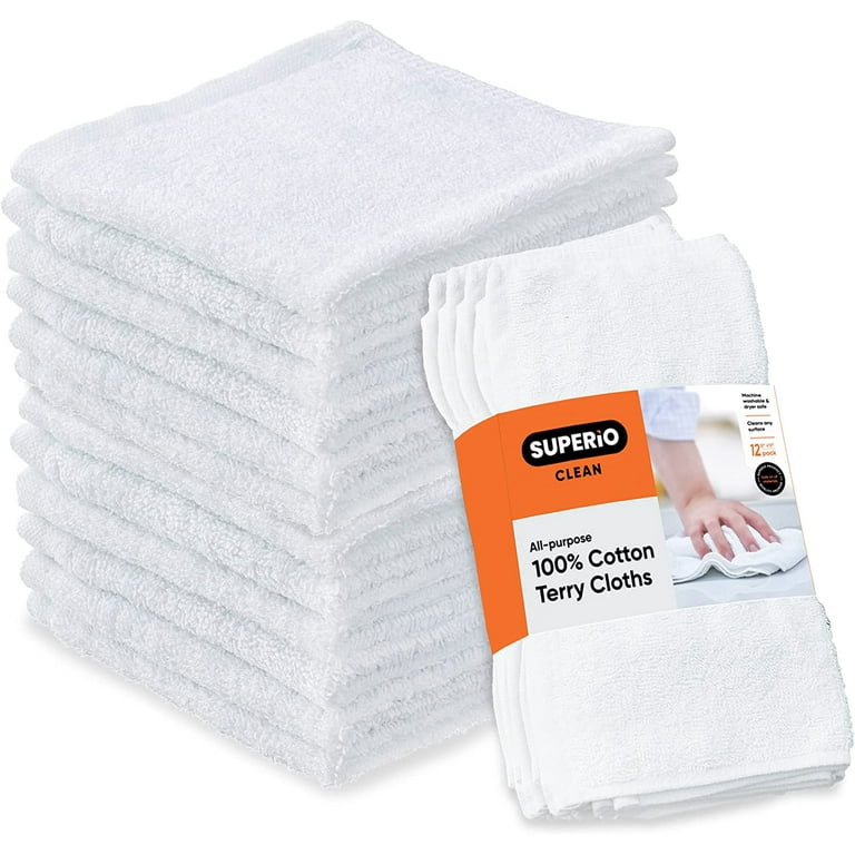 Superio Wash Cloths Cotton Terry Cloth Rags, Hand towels, White Face Spa  Washcloths, General Cleaning 12 Pack 