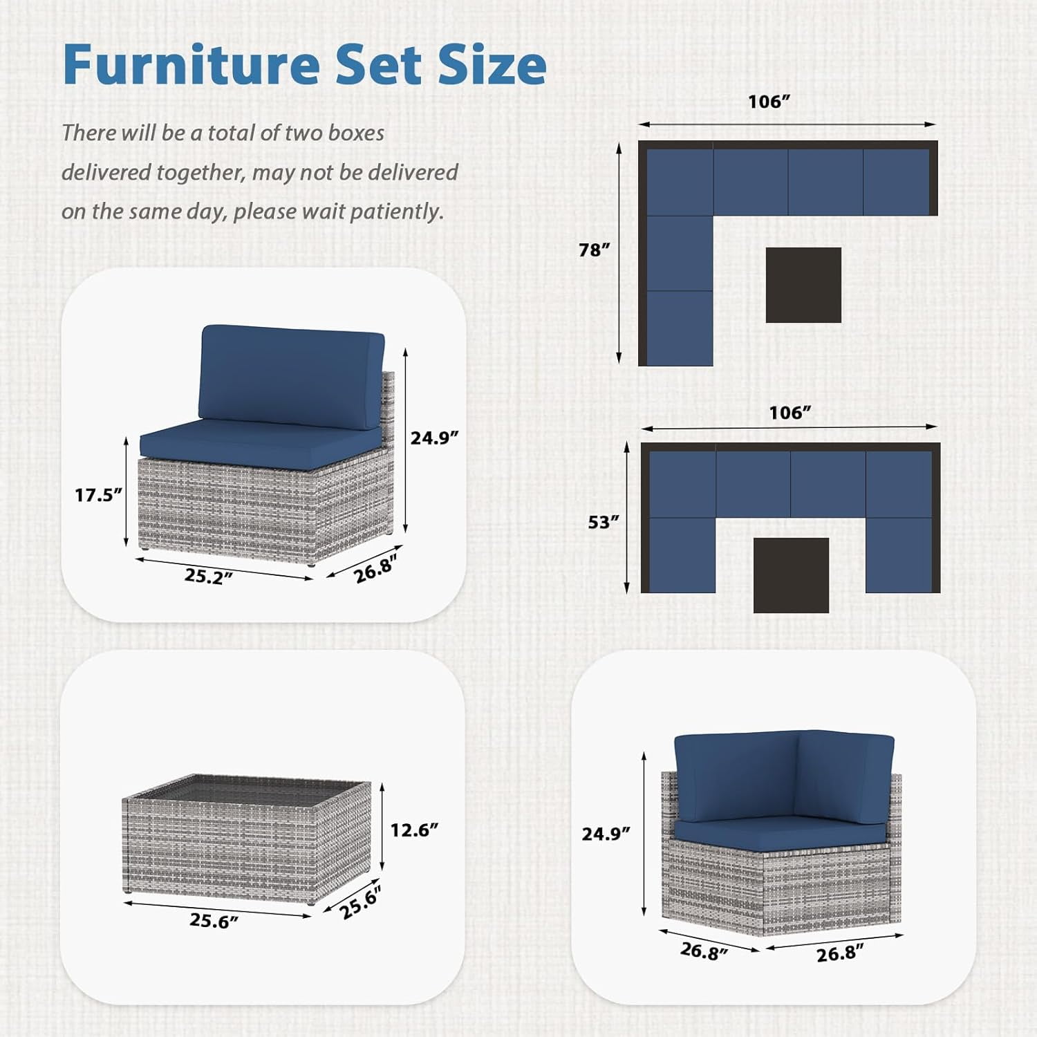 Danrelax 7-Piece Outdoor Sectional Sofa Patio Conversation Set, PE Rattan Wicker Furniture, Steel Frame in Dark Blue
