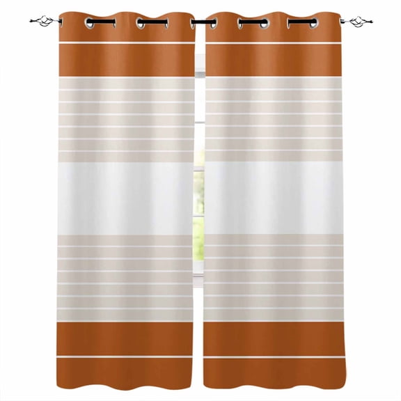 Orange Beige Stripe Blackout Curtains for Bedroom Living Room Darkening Curtains 63 Inches Long Modern Art Horizontal Striped Window Curtain 2 Panels Set Window Treatment Grommet Drapes 42"x63"