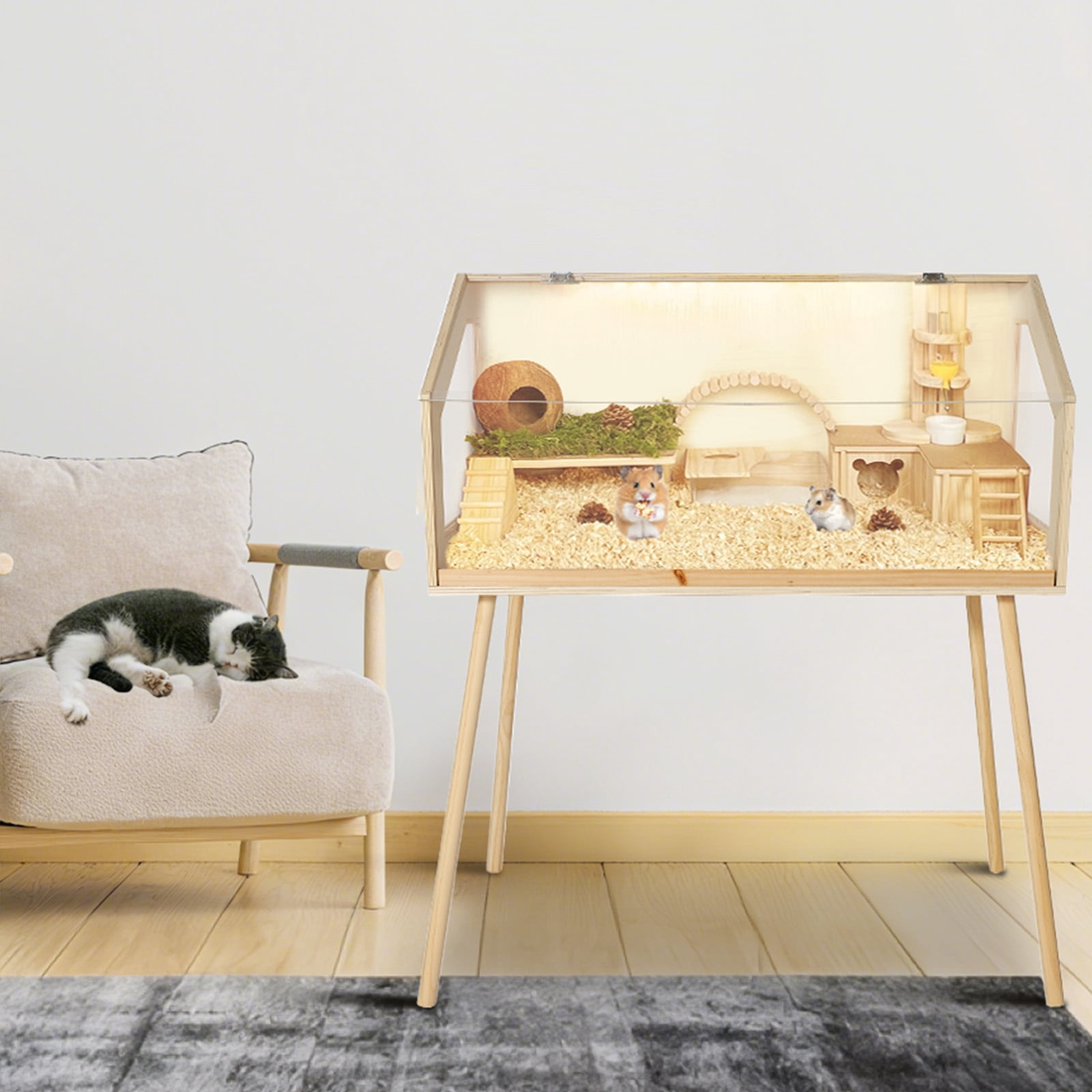 Babevy 40"x20"x47.5" Wood Hamster Cage, Indoor Guinea Pig Cage with Legs, Openable Top & Acrylic Window for Chinchillas Gerbils Hedgehogs