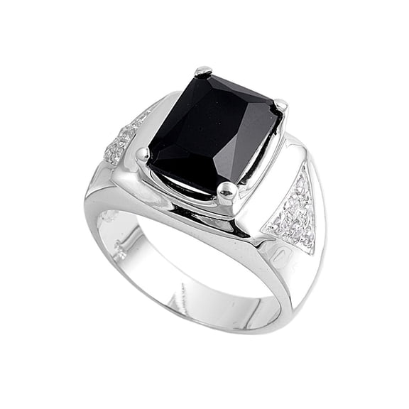 Designer Rectangular Black Cubic Zirconia Men's Ring Sterling Silver 925