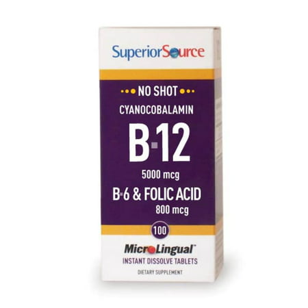 Pas de tir B12 5000 mcg / B6 / acide folique 800 mcg Superior Source 100 sublinguale Tablet