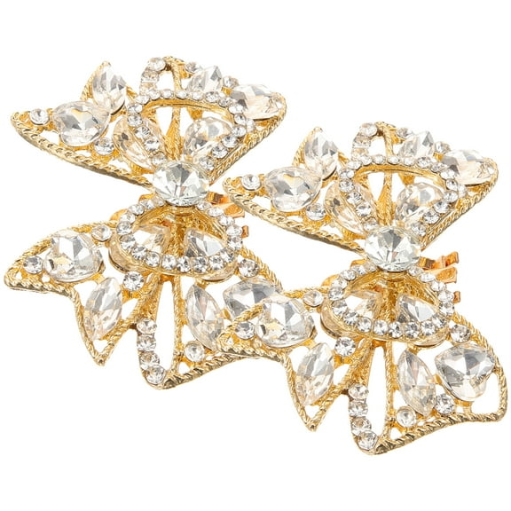 Raindrops Golden Rhinestone Bow Shoe Clips, Removable and Versatile, Alloy Material, Shiny Decor