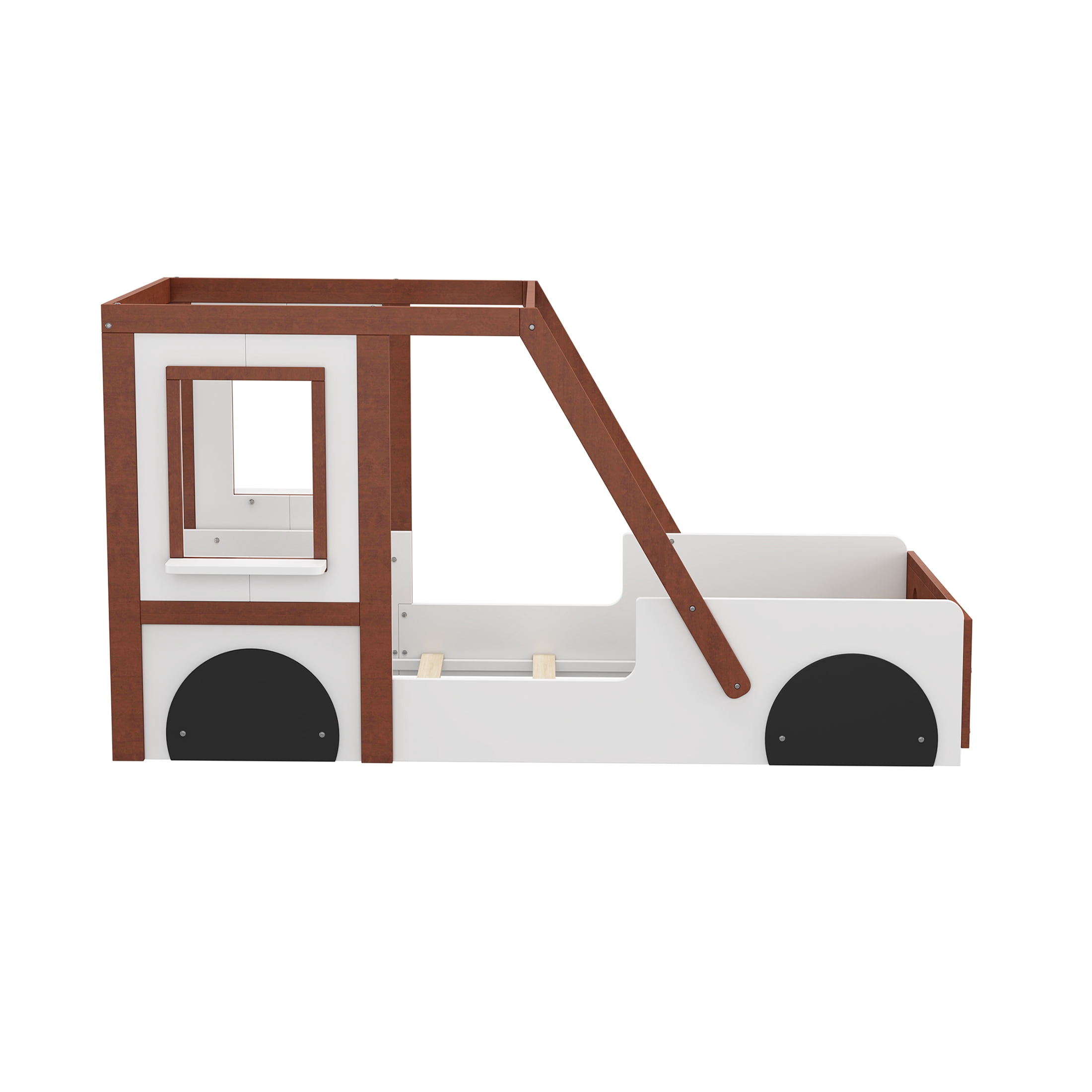 JERFIT Race Car Twin Bed with Storage, Orange White Wood Platform Bed Frame for Boys Girls Teens
