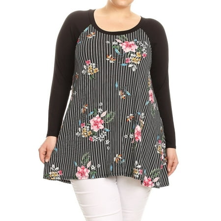 Plus Size Women's Trendy Style Solid Long Sleeve Print Top