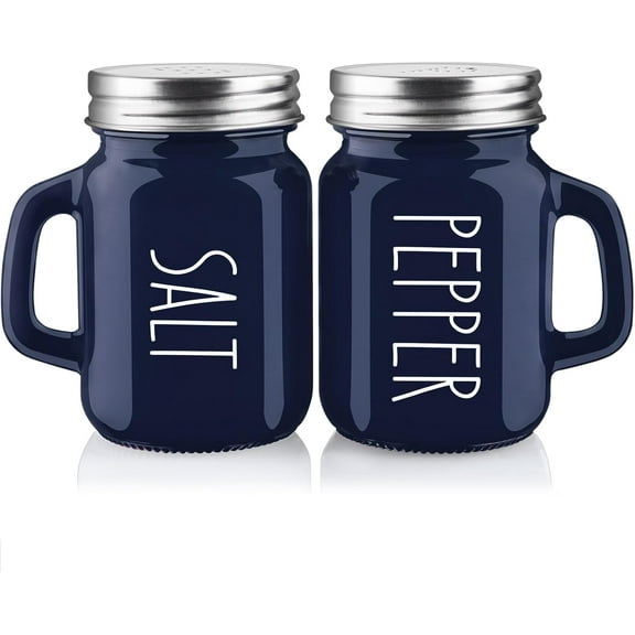 Salt and Pepper Shakers Set, 4 oz Cute Modern Glass Shaker Sets with Stainless Steel Lids, Blue Kitchen Decor and Accessories for Home Restaurants Weddings