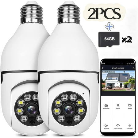 

2Pack E27 Light Bulb Cameras w/2pcs 64GB Memory Card 1080P 5G WiFi Security Camera Outdoor Wireless Cameras for Home Security Smart Motion Detection Alarm Remote Viewing