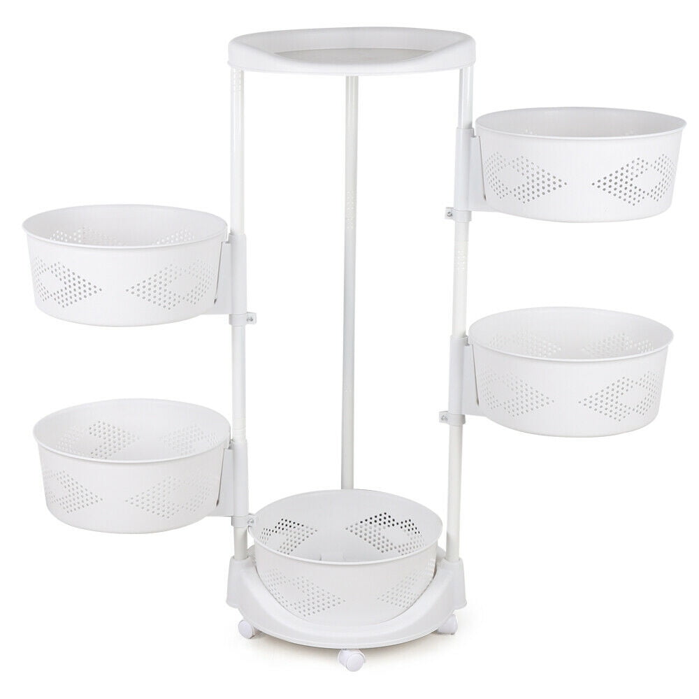 5 Layer Rotating Fruit and Vegetable Baskets - Storage Basket Kitchen Rotating Organizer Rack Fruit Vegetable Storage Rack W/ Wheels