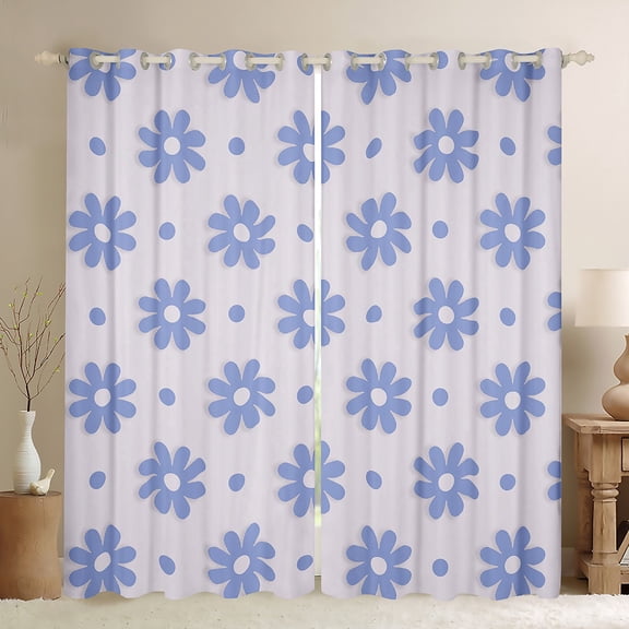 Homewish Kawaii Daisy Blackout Curtains Set of 2 (52x84 Each),Cute Cartoon Floral Window Curtains,Purple Blossom Curtains and Drapes For Kids,Breathable Home Decor