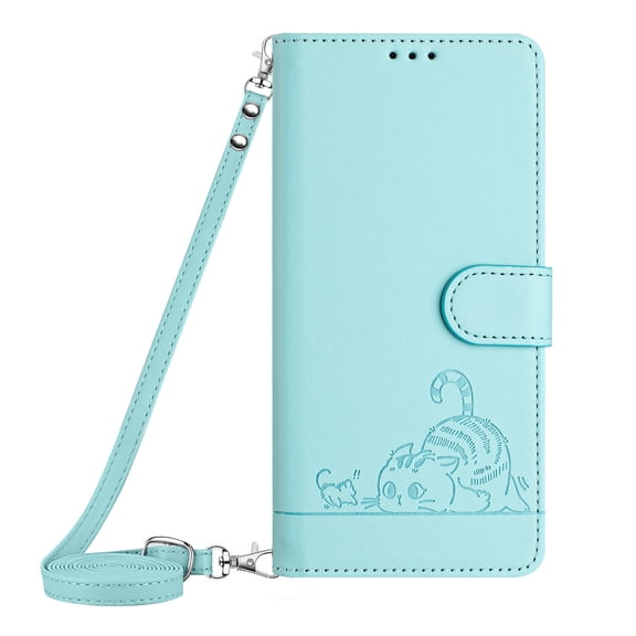 Decase for Samsung Galaxy S26 Ultra Cute Cat Pattern Wallet Case,PU Leather RFID Blocking Card Holder Kickstand Flip Cover,Shockproof Crossbody Phone Case,Mint