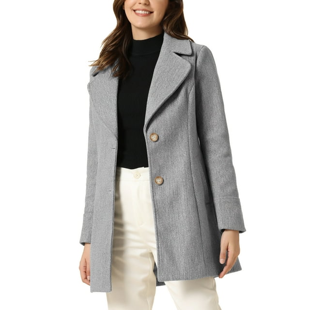 INSPIRE CHIC Women's Elegant Notched Lapel Button Single Breasted Winter Coat Grey XL