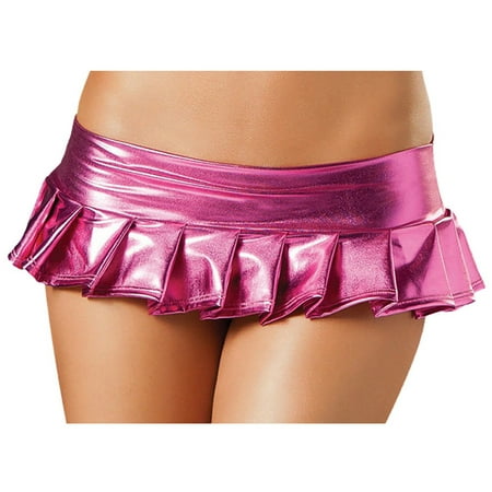 HYSYSB Leather Bodysuit for Women pleated Skirt faux Leather Skirt leather Pleated Skirt lingerie Clubwear Pajamas Performance Skirt Women Sexy Leather pleated Mini Skirt Hot Pink One Size
