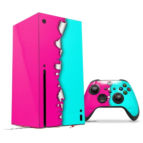 WraptorSkinz Skin Wrap compatible with the 2020 XBOX Series X Console and Controller Ripped Colors Hot Pink Neon Teal (XBOX NOT INCLUDED)