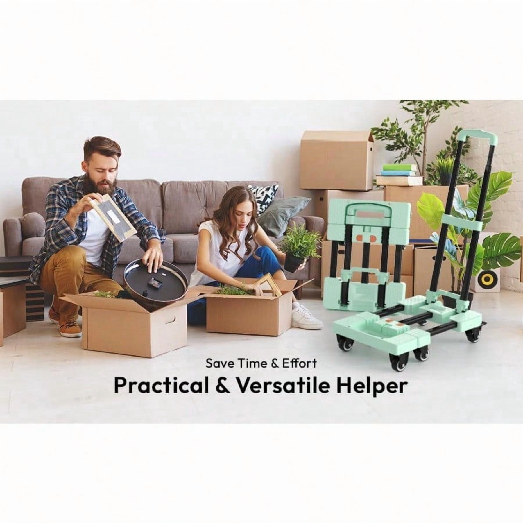 Folding Hand Truck 500lbs Portable Heavy Duty Dolly Cart 6 Wheels Collapsible Lage Cart with 2 Elastic Ropes Compact Trolley Cart for Easy Moving Ideal Hand Cart for Travel and More