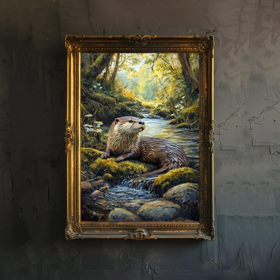 Otter Cottagecore Poster Whimsical Woodland Wall Art Rustic Nature Print for Living Room Bedroom or Gallery Wall Vintage Country Home Décor - Poster Unframed