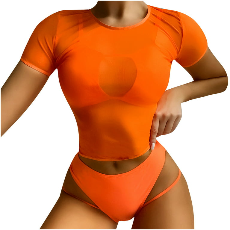 Finelylove Swimsuits Padded Sport Bra Style Bikini Orange M 
