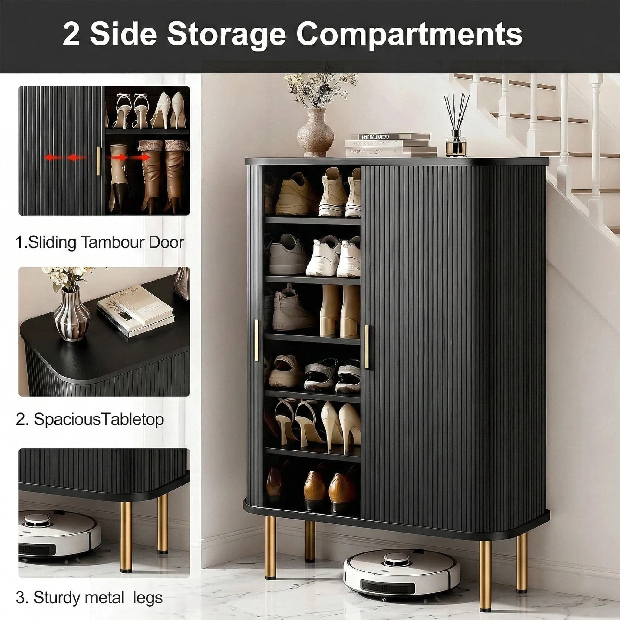 Aisword 6-Tier Shoe Cabinet with Sliding Door, Storage Organizer with Adjustable Shelves, Free Standing Rack for Entryway, 31.5 inch, Black