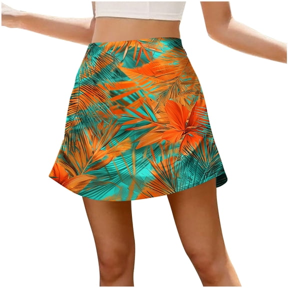 Hduncf (S-5XL) Plus Size Skorts for Woman High Waisted Skirt Fashion Printed Zipper Versatile Athletic Golf Skort Workout Sport Summer Skirt Green L