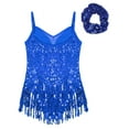 thumbnail image 3 of TiaoBug Kids Girls Sequins Jazz Latin Tassel Dance Dress Sleeveless Ballet Mesh Fringed Leotard with Hair Tie Royal Blue 8, 3 of 7