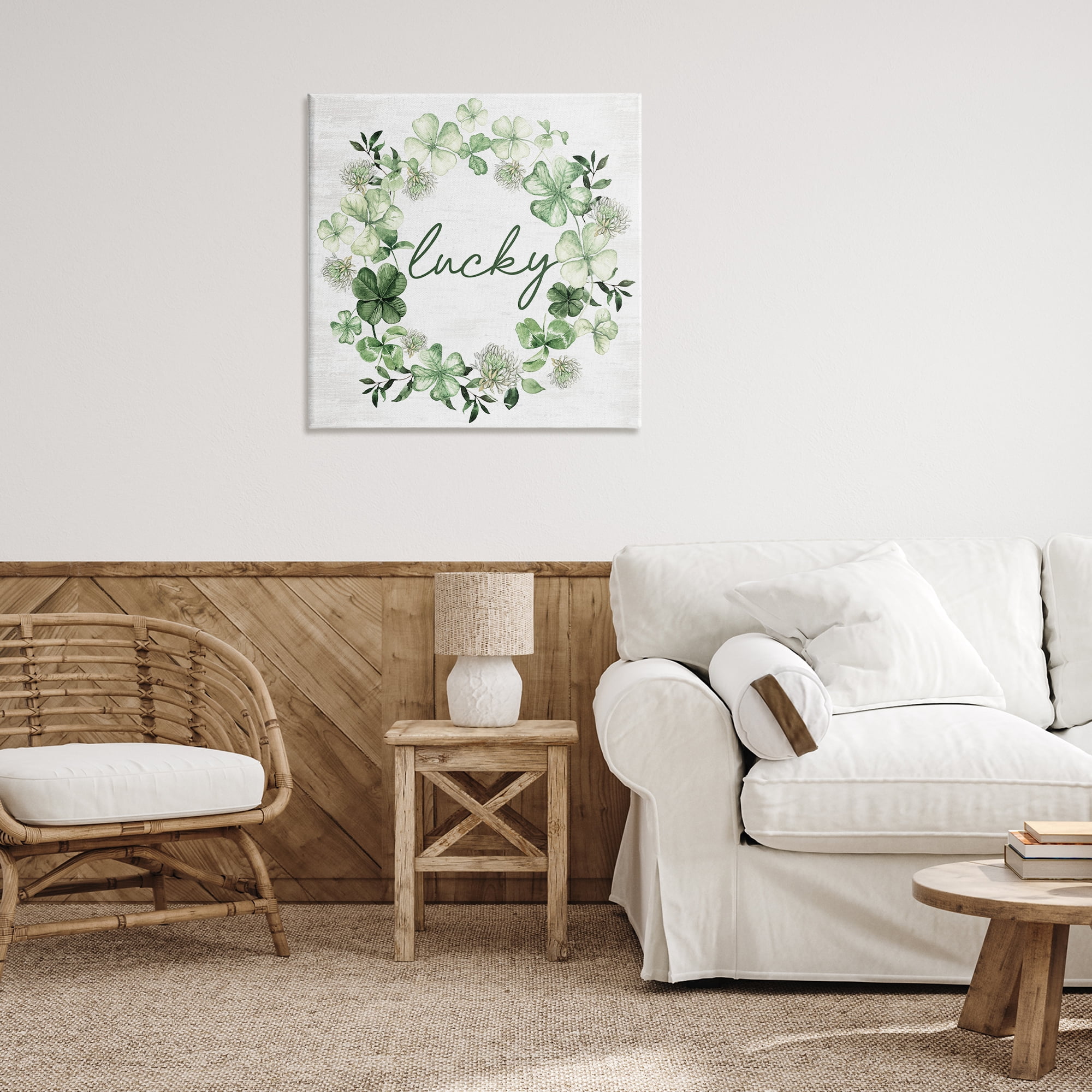 Stupell Industries Lucky Clover Wreath Botanical & Floral Painting Gallery Wrapped Canvas Art Print Wall Art, 30 x 30