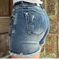 thumbnail image 4 of Grace in LA Women's Stars Cut Off Raw Hem Distressed Stretch Denim Jean Shorts (26, Blue), 4 of 5