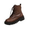 thumbnail image 3 of Brown Combat Boots,Lace Up Lug Sole Boots,Low Top Ankle Booties,Women Vintage Lace Up Combat Boots Thick Lug Sole Low Top Ankle Booties Casual Work Booties,Coffee 5.5, 3 of 7