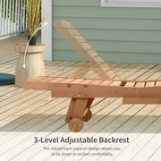 Outsunny Wooden Chaise Lounge Outdoor Patio Furniture Adjustable w/Pullout Table