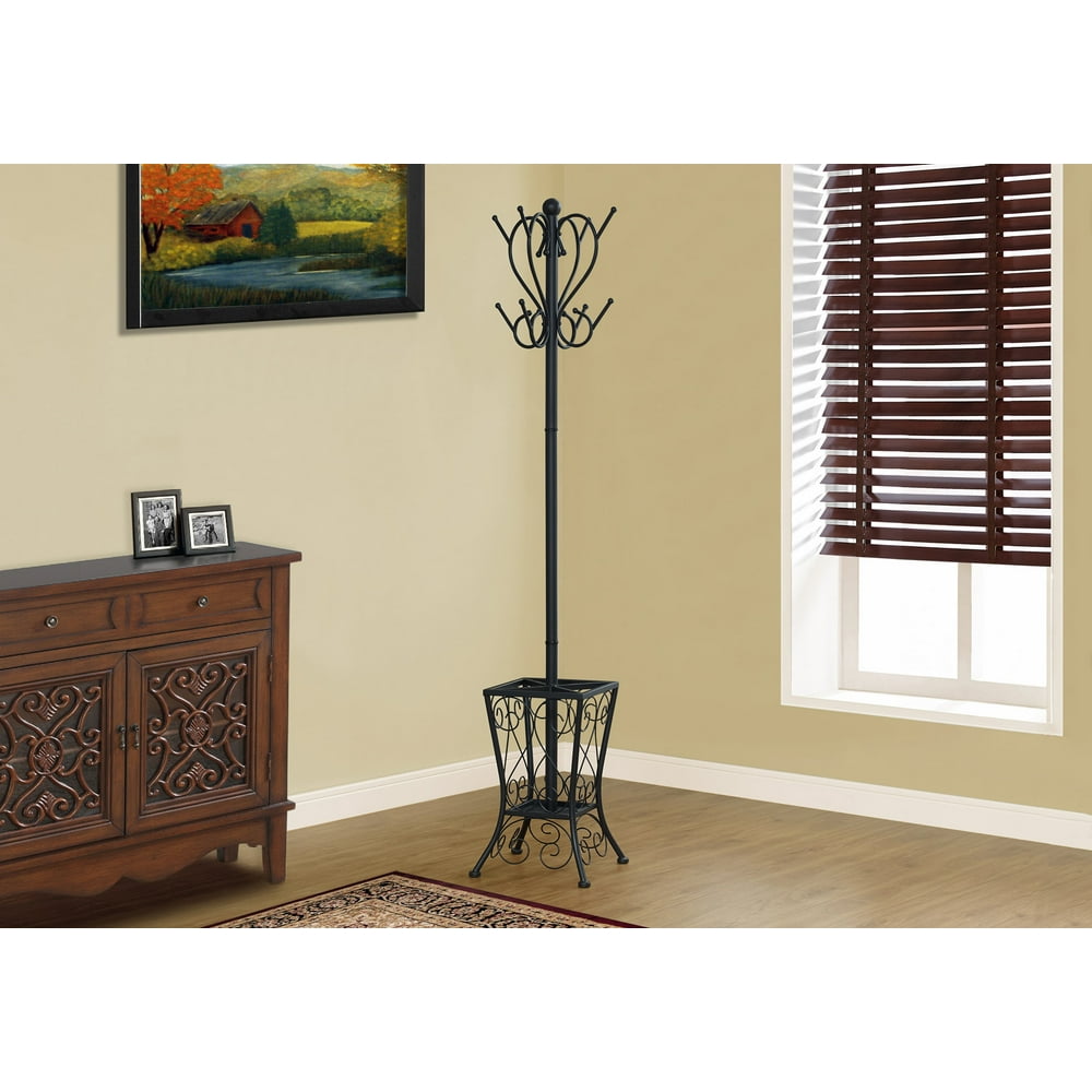 Monarch Specialties 71 In. Metal Coat Rack With Umbrella Stand, Black