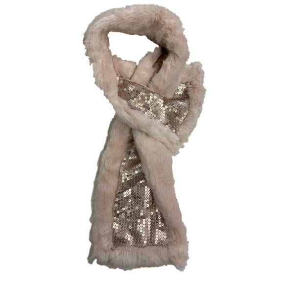 Womens Candies Blush Pink Pull Through Sparkling Sequin & Faux Fur Scarf