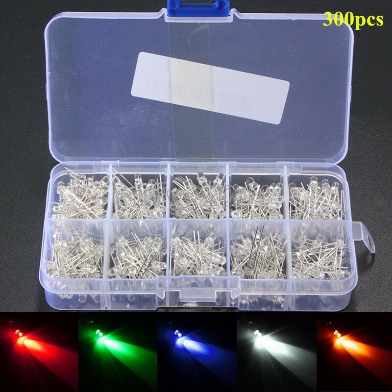 300Pcs NEW Mix 3mm Blue Red Yellow Green Round Light Emitting LED Diode Assorted 