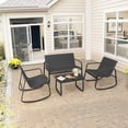 thumbnail image 4 of DWVO 4-Piece Outdoor Patio Bistro Furniture Set, Rocking Chair Set - 2 Rocking Chairs, Loveseat chair with Glass Coffee Table - Black, 4 of 9