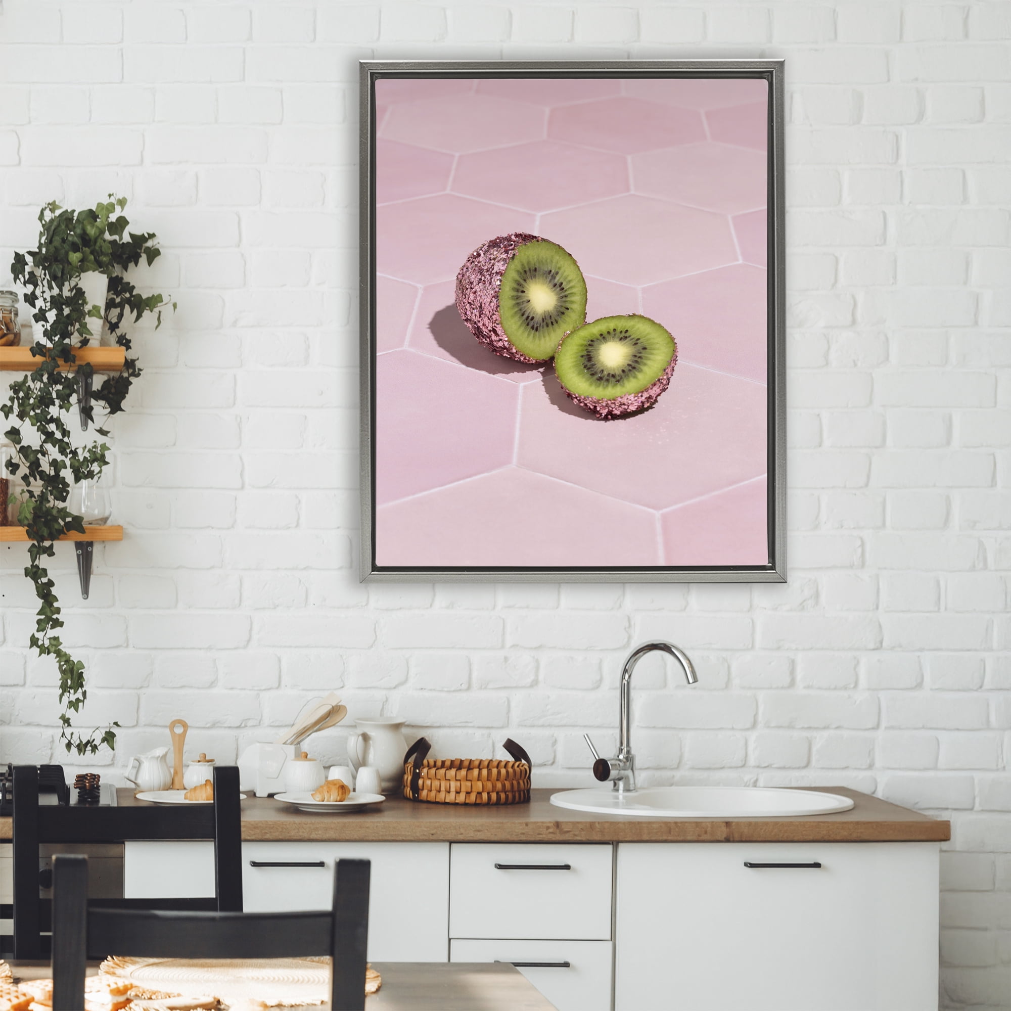 Stupell Industries Pink Glimmer Kiwi Gray Framed Floater Canvas Wall Art, design by LISH Creative