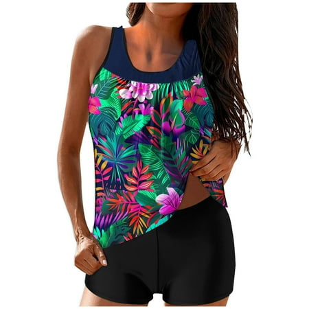 Dezsed Tankini Swimsuits for Women Two Piece Bathing Suits Blouson Tank Top with Boyshorts Tummy Control Modest Swimsuits Clearance Green M