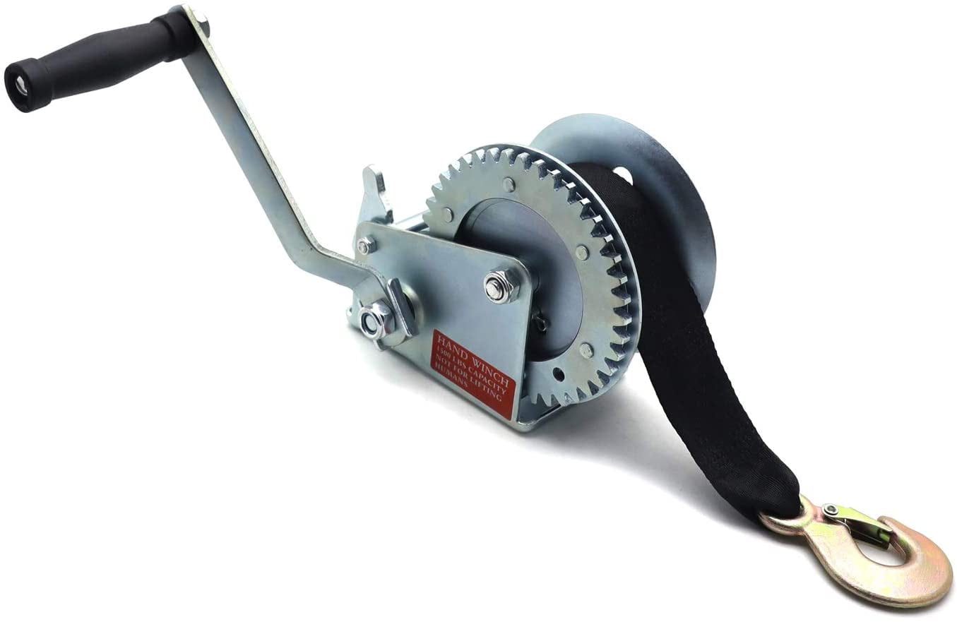 HTTMT 1,500 lb Manual Trailer Winch with Hook and 20' Strap Hand Crank