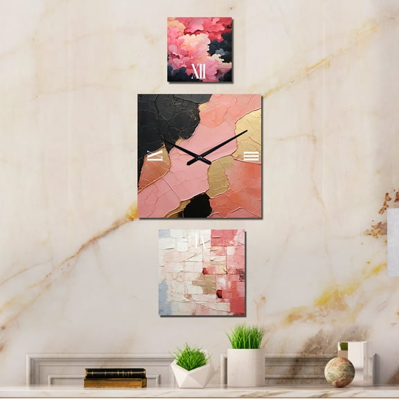Designart "Pink Pottery in Minimalist Style" Abstract Spirals Oversized Wall Clock - Set Of 3 - Multipanel Clock For Living Room Décor - Large Contemporary Wall Clock