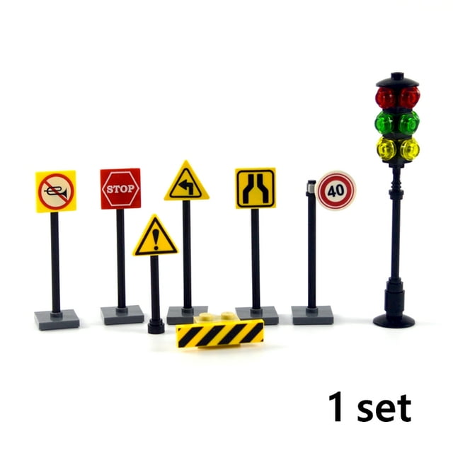 Blocs MOC Ville Ami Vue de Rue Plaque Feux de Circulation Panneau Base de Route Compatible Pont Ferroviaire Briques de Construction Bricolage Jouets pour Enfants 1 Ensemble