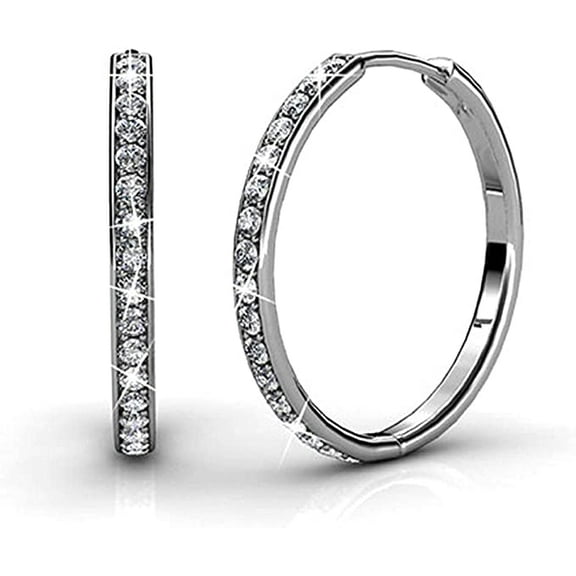 Cate & Chloe Bianca 18k White Gold Hoop Earrings with Swarovski Crystals, Crystal Drop Dangle Earrings, Best Silver Hoops for Women, Sparkle Round Hoops for Ladies, Small Hoop Earrings MSRP $135