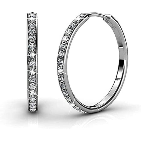 Cate & Chloe Bianca 18k White Gold Women's Hoop Earrings | Silver Crystal Earrings | Womens Jewelry