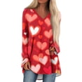thumbnail image 2 of Dwralegc Womens Valentine Tops Long Sleeve Loose Fit V- Neck Cute Tops Valentine Lightweight Tshirts Heart Graphic Tees Red 3XL, 2 of 5