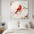 thumbnail image 4 of Spring Red Bird Wall Art Painting on Canvas, Summer Vintage Branch Floral Beige Canvas Art Home Prints Wall Art Framed Modern Artwork for Living Room Bedroom Wall Decor 16x16in, 4 of 9
