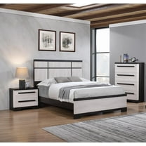 Black and White Rustic Wooden Panel Queen Size Bed Chest Nightstand 3pc Bedroom Furniture Set