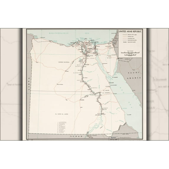 24"x36" Gallery Poster, cia map of egypt 1967