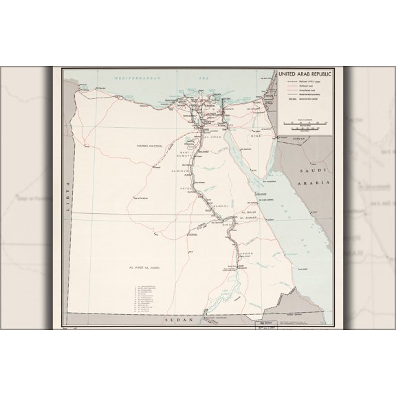 24"x36" Gallery Poster, cia map of egypt 1967