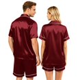 thumbnail image 5 of Hkoxplj Couple Matching Pajamas Sets Silk Short Sleeve Button Down Sleepwear Satin Pjs Shorts Set Soft Loungewear, 5 of 8
