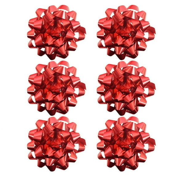 PMU Decorative Confetti Gift Bows 6 Inch 35 Loops Metallic Red (6/Pkg) Pkg/1