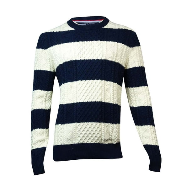 Tommy Hilfiger - Tommy Hilfiger Men's Striped Cable Knit Sweater (L ...