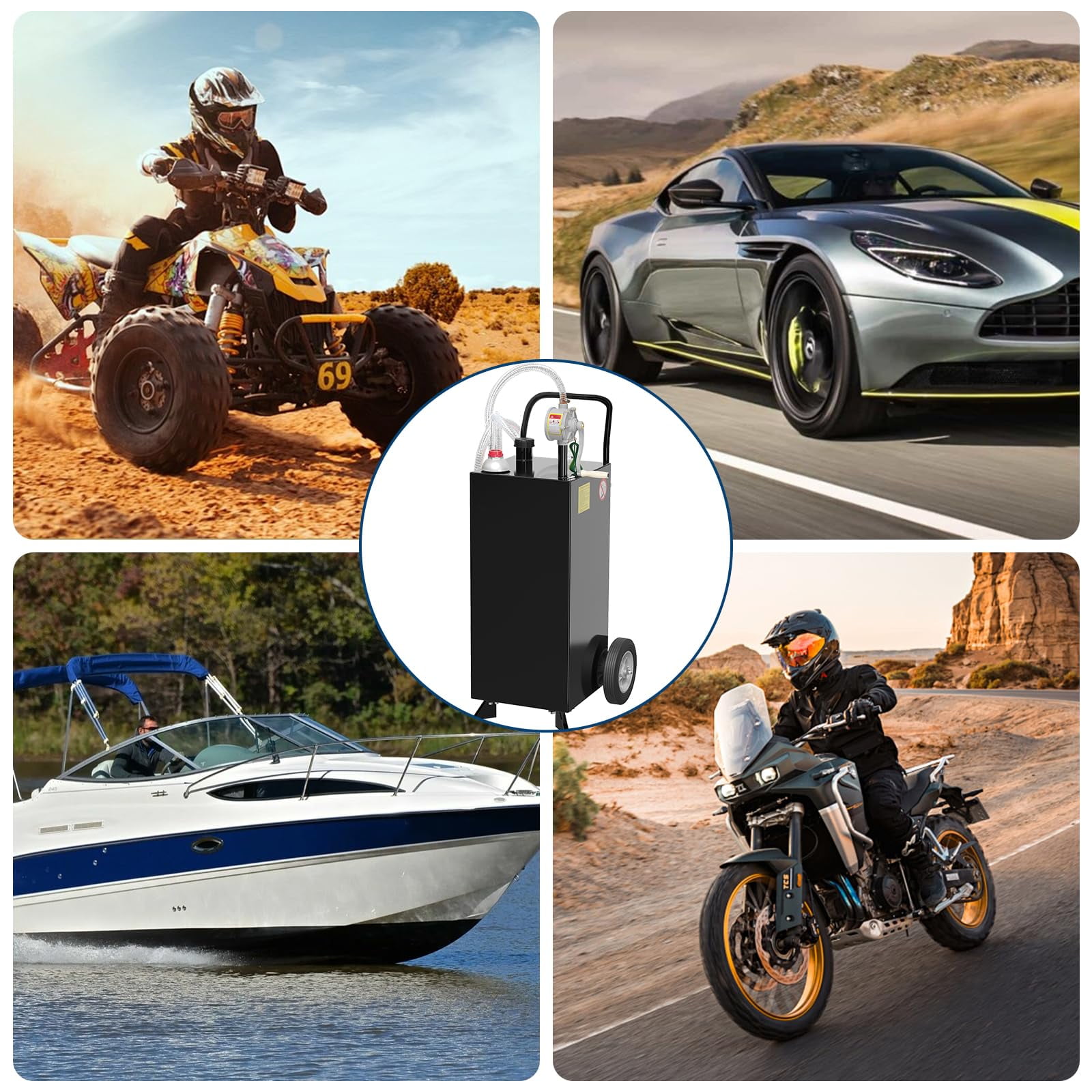 Luku 30 Gallon Fuel Caddy,Fuel Storage Tank with Manual Transfer Pump,Gasoline Diesel Fuel Container for Cars,Lawn Mowers,ATVs,Boats,More,Black