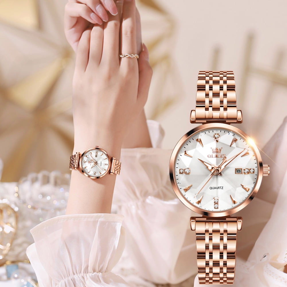 OLEVS Women Watch Fashion Rose Gold Diamond Analog Quartz Female Watch for Women Luxury Dress Ladies Stainless Steel Luminous Waterproof Date Wrist Watches